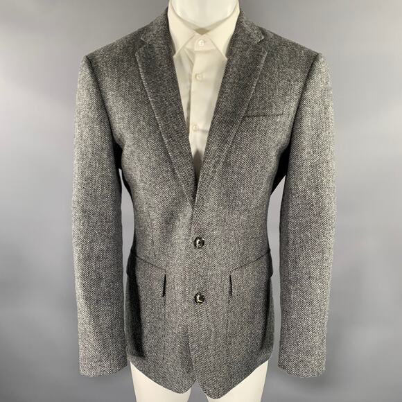 J.CREW Other - J.CREW Chest Size 40 Regular Grey Black Herringbone Wool Notch Lapel Sport Coat